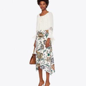 TORY BURCH 100% SILK WILLOW BLOUSE Ivory Top Lace